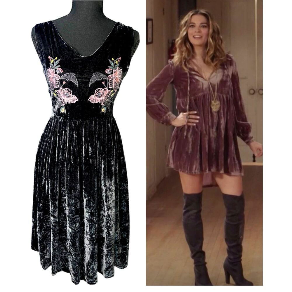 JOA Womens Gray Crushed Velvet Mini Dress XS Alexis Rose Dark Fairy Grunge Shiny